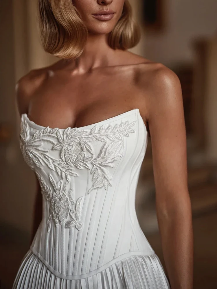 Elegant Prom Dress Mermaid Evening Dress Sleeveless Strapless Princess 3D Appliques Satin Prom Gowns Plus Size Customized vestido de novia