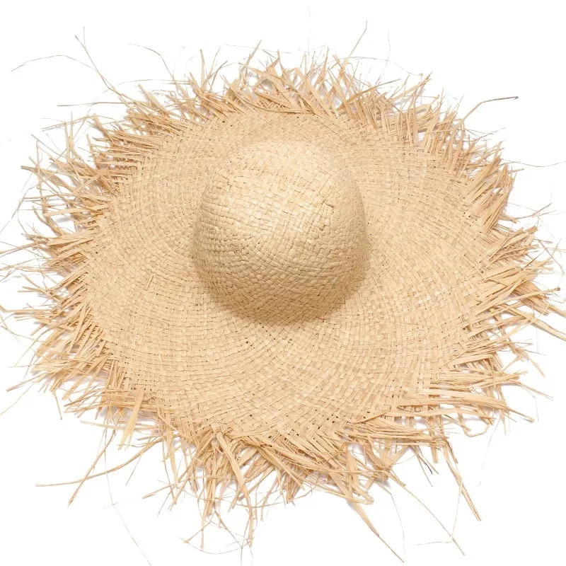 Band Handmade Women Straw Sun Hats Large Wide Brim Gilrs High Quality Natural Raffia Panama Beach Straw Sun Caps For Holiday 250805