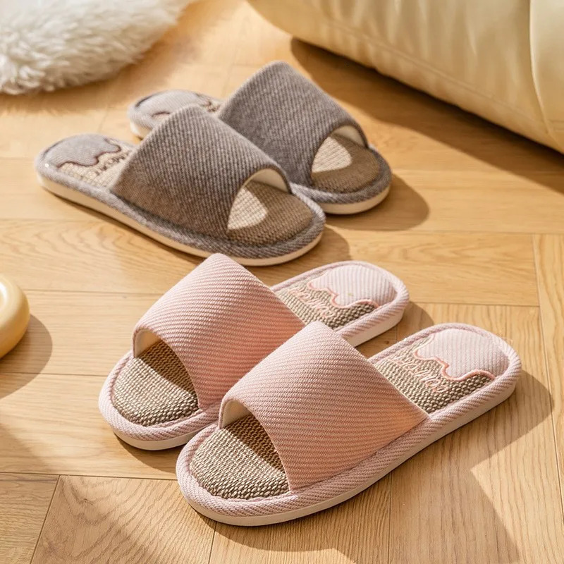 Linen Slippers Indoor Home Breathable Women Men Slides Linen Couples Anti-slip Shoes Beach Sandals Shoes Comfortable Flats TG20 250731