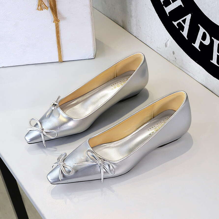 Korean Style French Elegant Pointed Fairy Wedge Heel Shallow Mouth Bowknot Slimming Slip-On Single Shoes for Women
