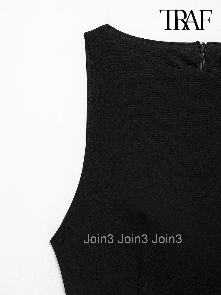 TRAF Womens Fashion Elegant French Splicing Feather Mini Dress Womens Sleeveless Round Neck Party Dresses Evening Gowns