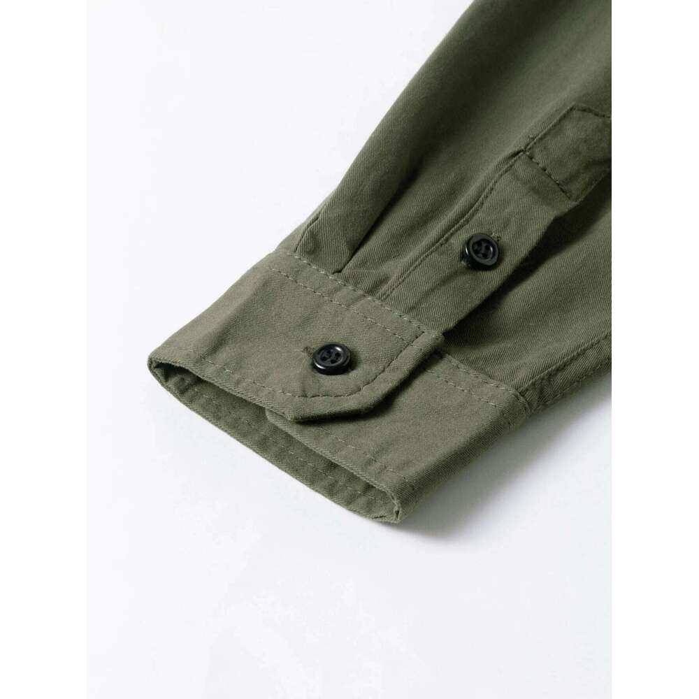 2025 New Fashion Mens Safari Shirts Long Sleeve Solid Color Roll-Up Sleeves Button-Down Casual Shirt with Two Pockets