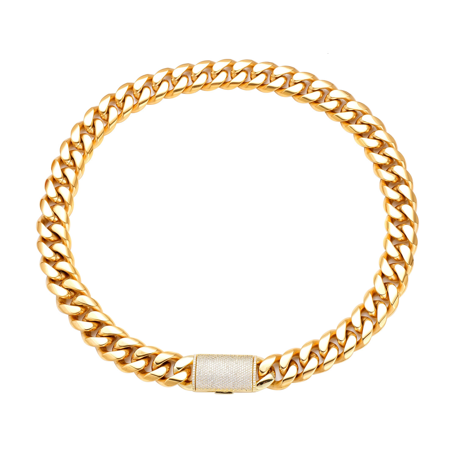 12/14/18/20/22mm Stainless Steel Hip Hop Gold Plated Cuban Chain Micro Paved Zircon Clasp Necklace Free delivery