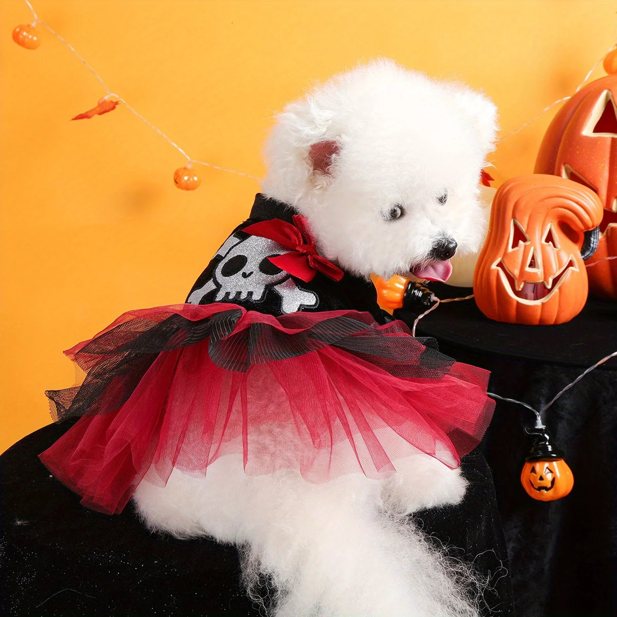 Halloween Pirate Wedding Dress Pet Clothes Dog Cat Black Thermal Dress Funny Red Skull Splicing Open Button Dress 250805