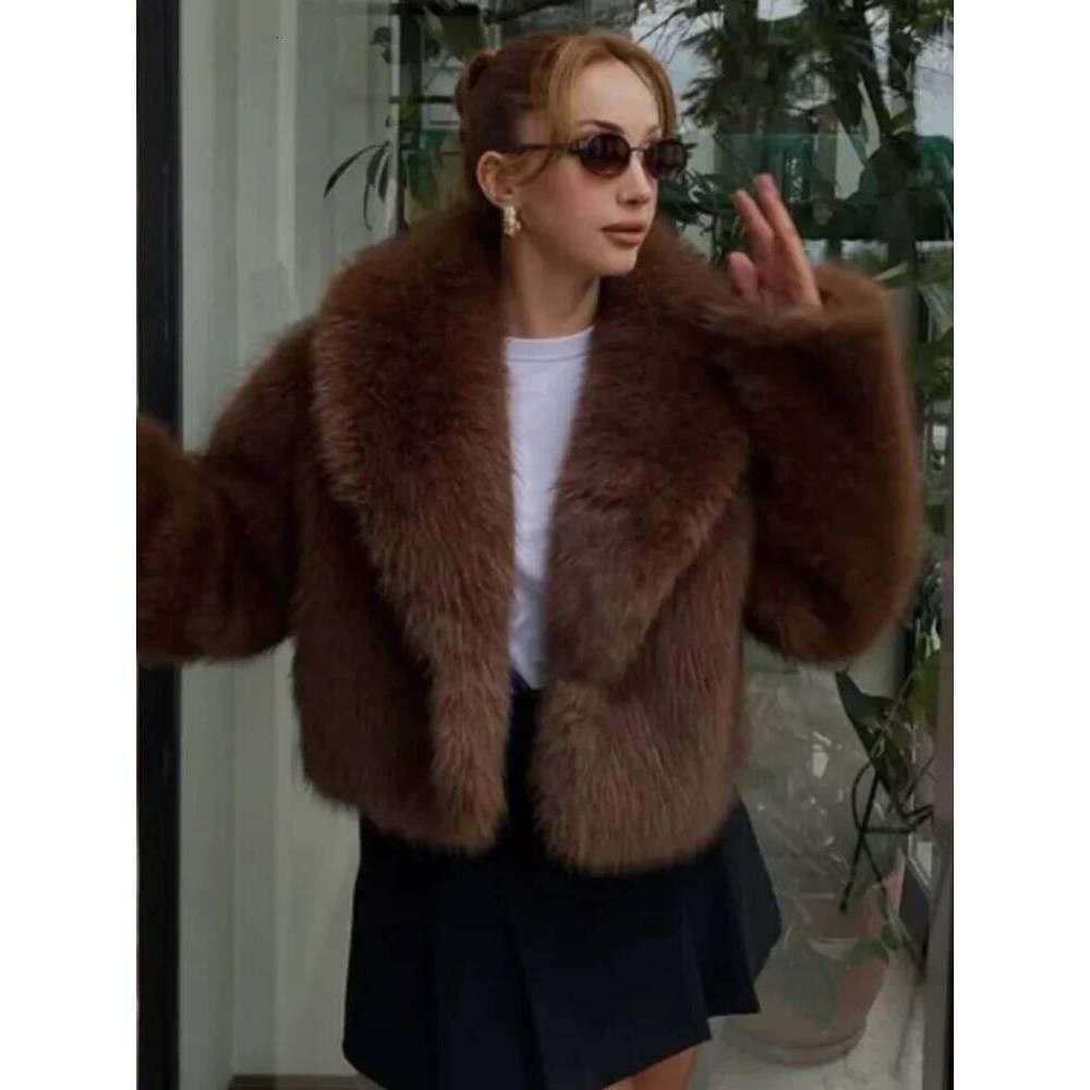 hoodie hoodie Women's Retro Warm Faux Fur Jacket Thicken Lapel Long Sleeve Hidden Button Casual Loose Soft Crop Outwear Winter Chic Coat jacket j