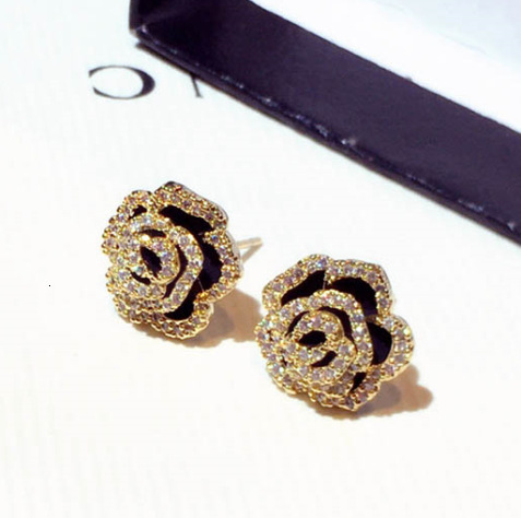 Free Shipping Designer Luxury Jewelry New Fashion Design Silver Needle Earrings Super Beautiful Zircon Rose Flower Elegant Ear Accessories