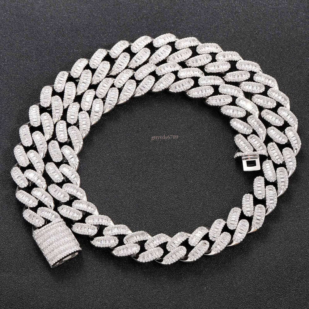 hip hop jewelry cuban link chain 15mm s sier fashion necklace iced out fully vvs baguette moissanite dia men necklaces
