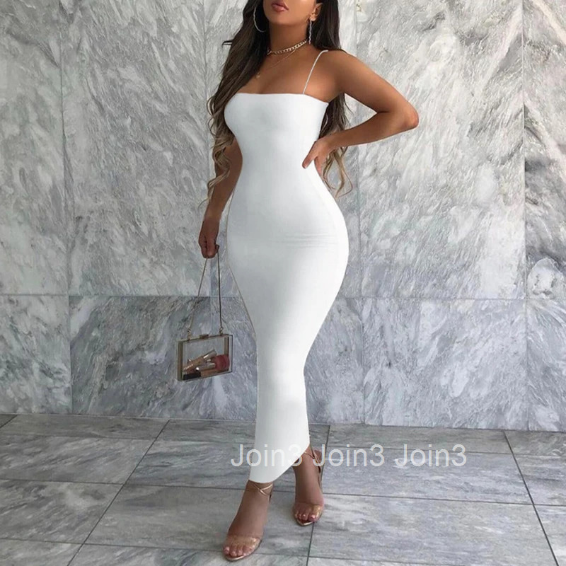 Summer Black Sexy Dress Women Streetwear Sleeveless Backless Solid Spaghetti Strap Bodycon Casual Clubwear Elegant Party Dresses