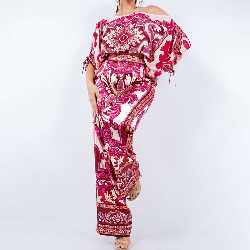 Printed Long Sleeve Off-Shoulder Fashion Spring Summer Outfit Women's Complete Set B5