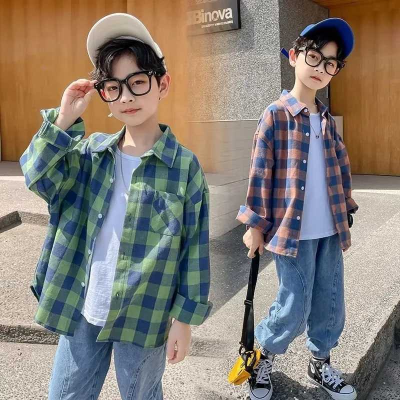 Autumn Spring Baby Boy Shirt Kids Long Sleeved Blouses Cotton Children Plaid Shirts Teenage Boys Casual Tops 4 6 8 10 12 14 Years X250806