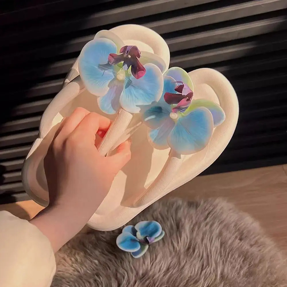 EVA Flip Flops Anti-Slip Summer Herringbone Slippers Butterfly Orchid Beach Shoes Summer 250731