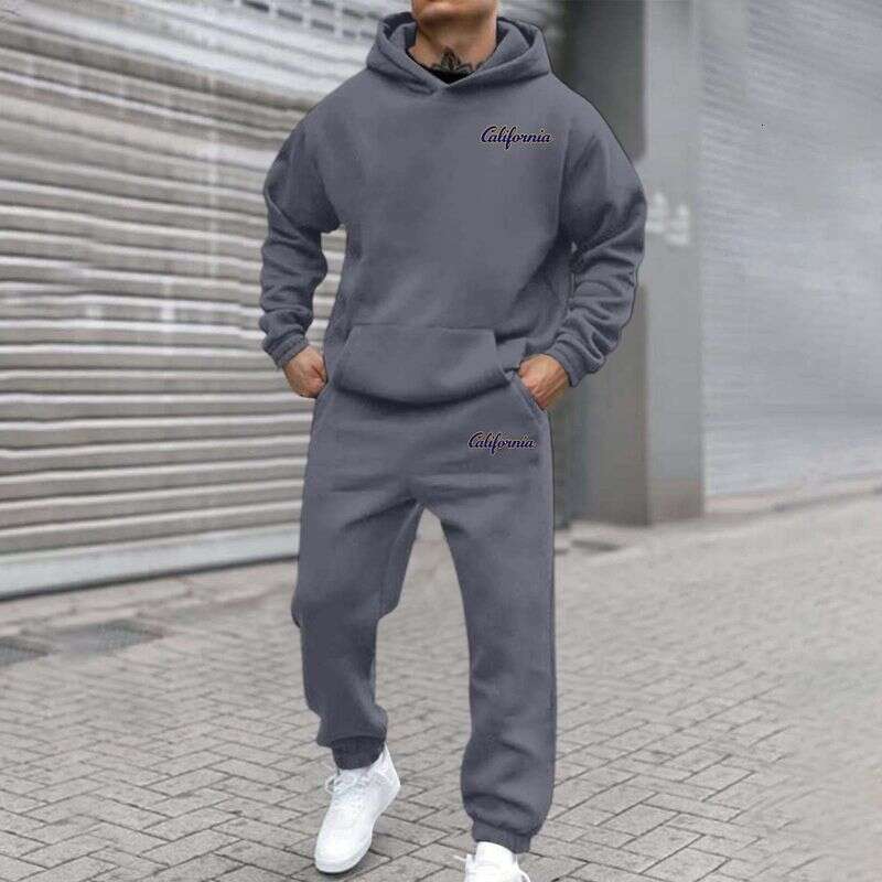 Designer Leisure High Quality New Autumn Winter Men's Joggers 2 Piece Tracksuit Fashion California Letter Printed Hoodie And Pants Set Men Outfit