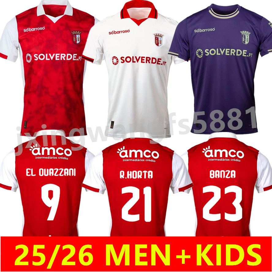 2025 2026 SC Braga Soccer Jerseys R.HORTA BANZA F.NAVARRO VASCONCELOS EL OUAZZANI J.MOUTINHO ZALAZAR LAGERBIELKE 25 26 Mens Home away Football Shirts kids kit