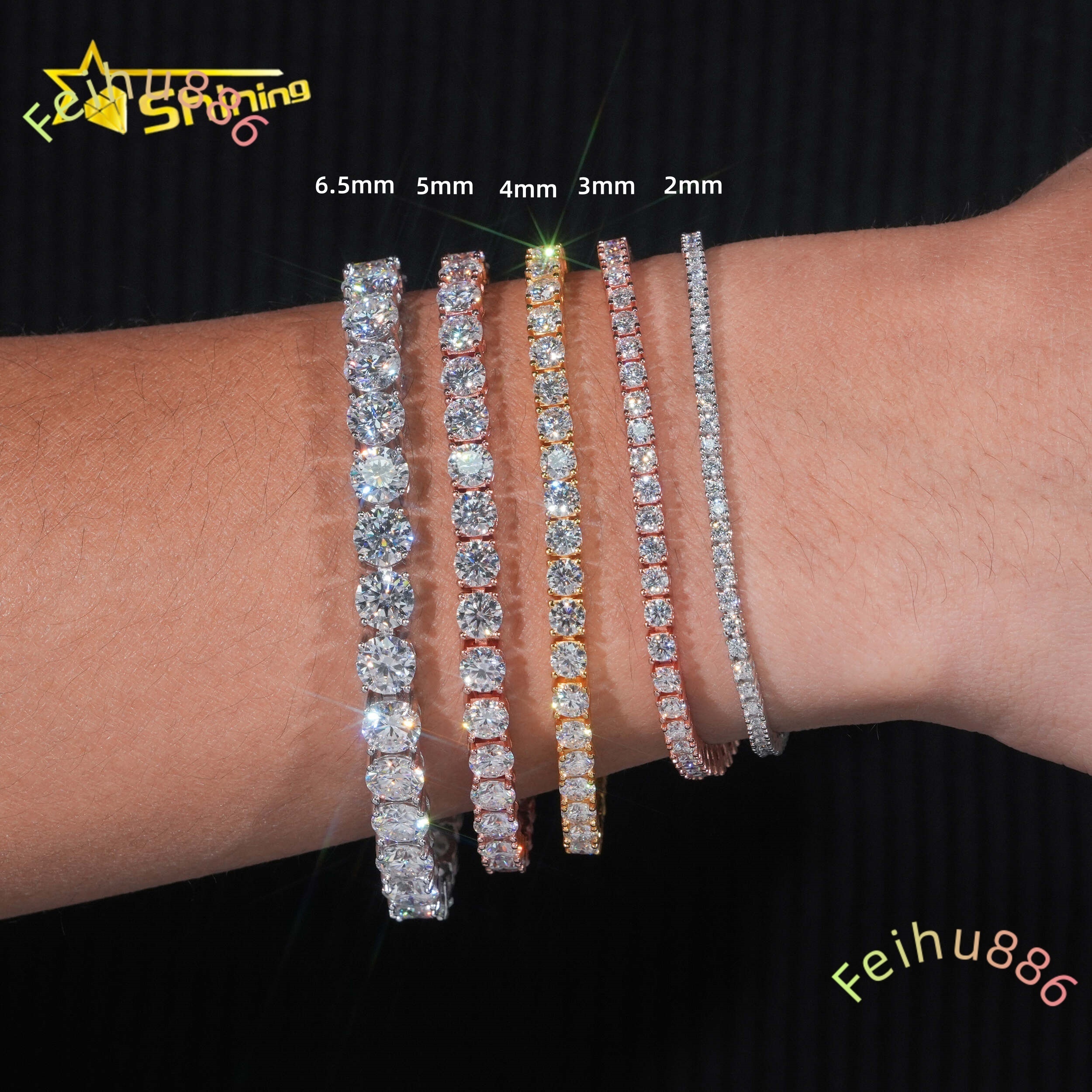 High Quality Pass Diamond Tester Hip Hop 925 Sterling Silver 2mm 3mm 4mm 5mm 6mm Moissanite Tennis Chain Bracelet