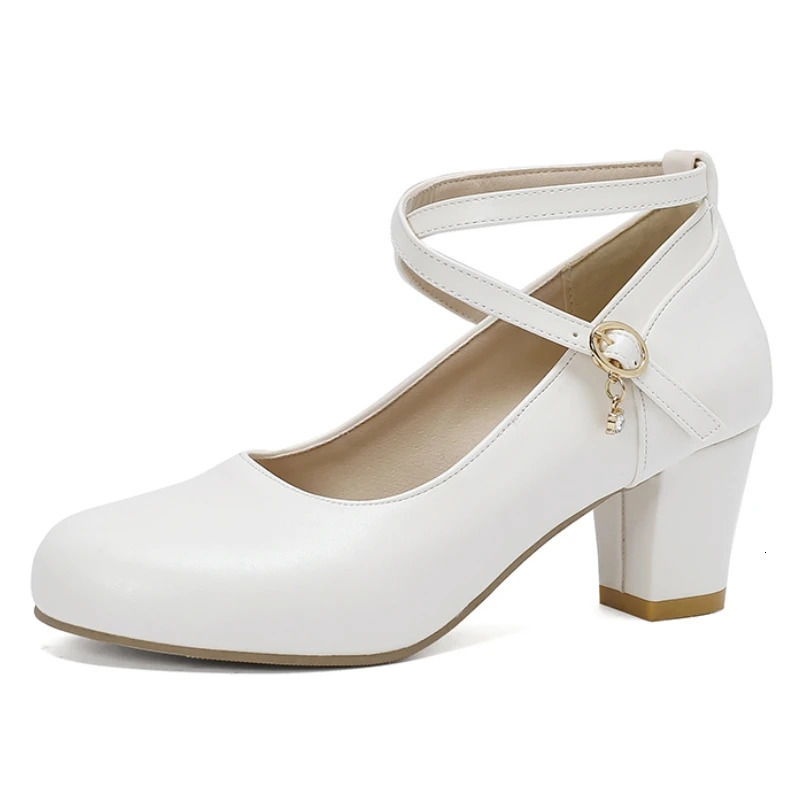 Womens Mary Janes Shoes Medium White Heels 2025 Spring Ankle Strap Black Heeled Office Wedding Dance Shoes Dress Pumps Elegant 250731