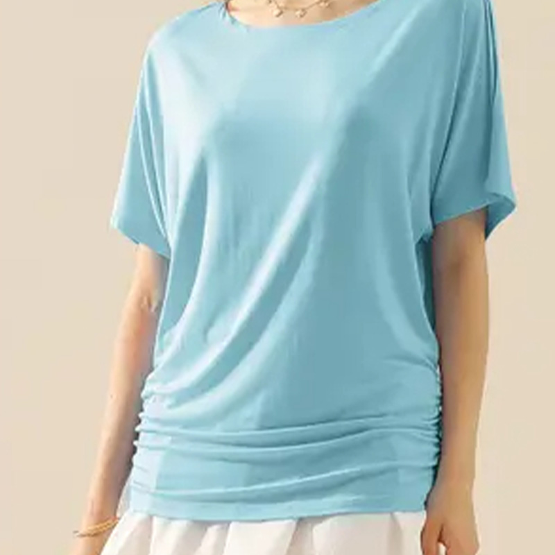 Oversized dolman short-sleeved boat neck T-shirt Fashionable, comfortable and simple CWTTS051