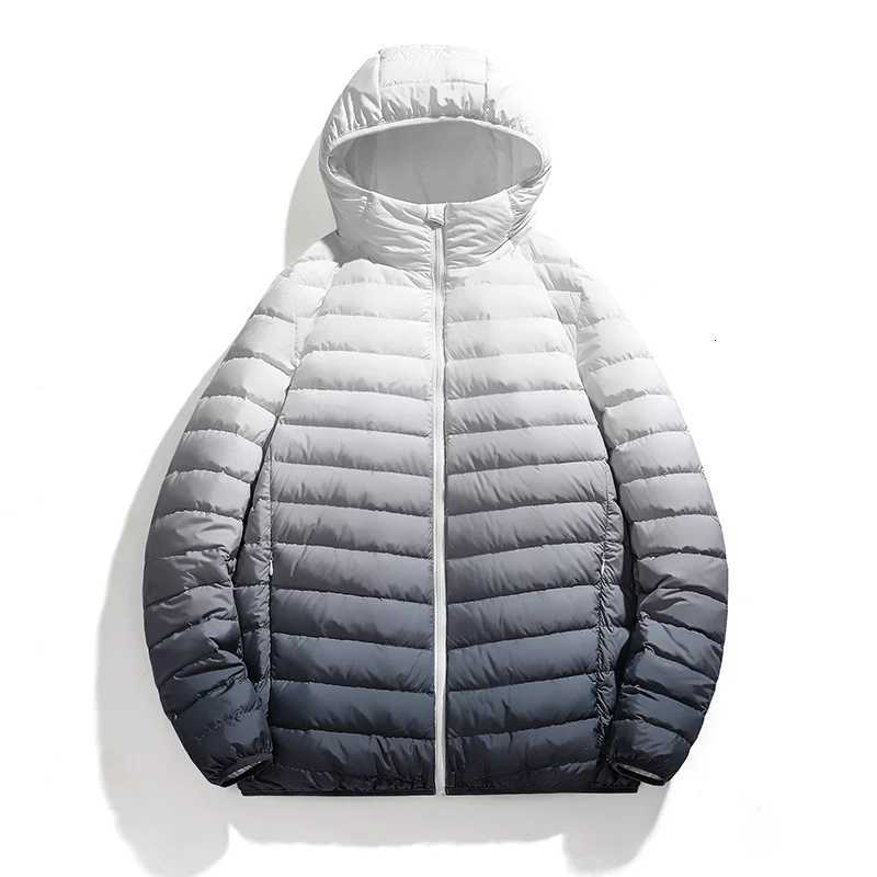 Mens Lightweight Breathable Gradient High Quality Hooded Down Jacket Outdoor Sports and Leisure Fashion Trend Warm Jacket W250806