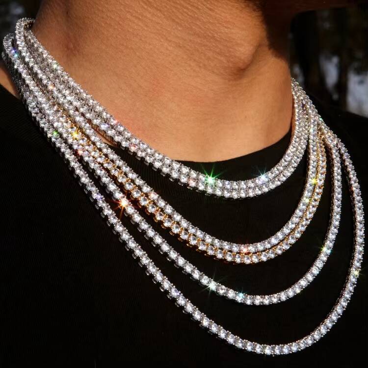 Wholesale high quality hip hop men's boy jewelry claw setting set; thin 3mm lab grown diamond tennis necklace