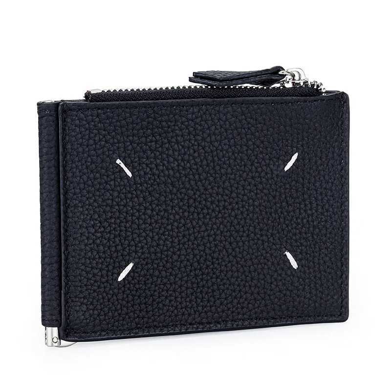 2025 New Genuine Leather Dollar Clip Wallet Ultra Thin Bifold Unisex Card Holder Fashion Zip Cowhide Coin Purse for Men WomenXJ250806