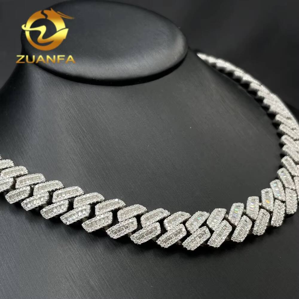 High Quality Hip Hop Jewelry Box Clasp S925 12mm Iced Out Hip Hop VVS Baguette Moissanite Diamond Miami Cuban Link for Men