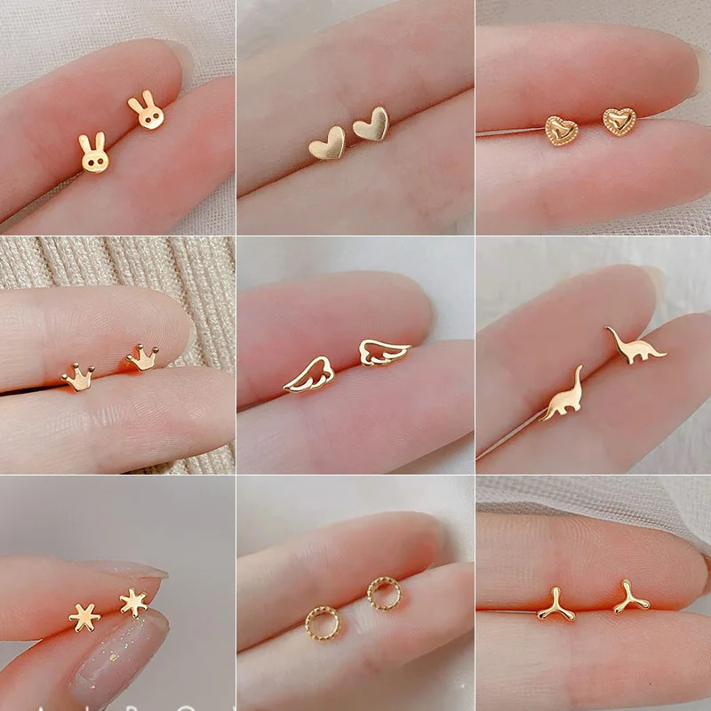 silver-plate Gold Color Mini Small Butterfly Heart Stud Earring For Women Cartilage Helix Tragus Ear Piercing Jewelry Gift 250805