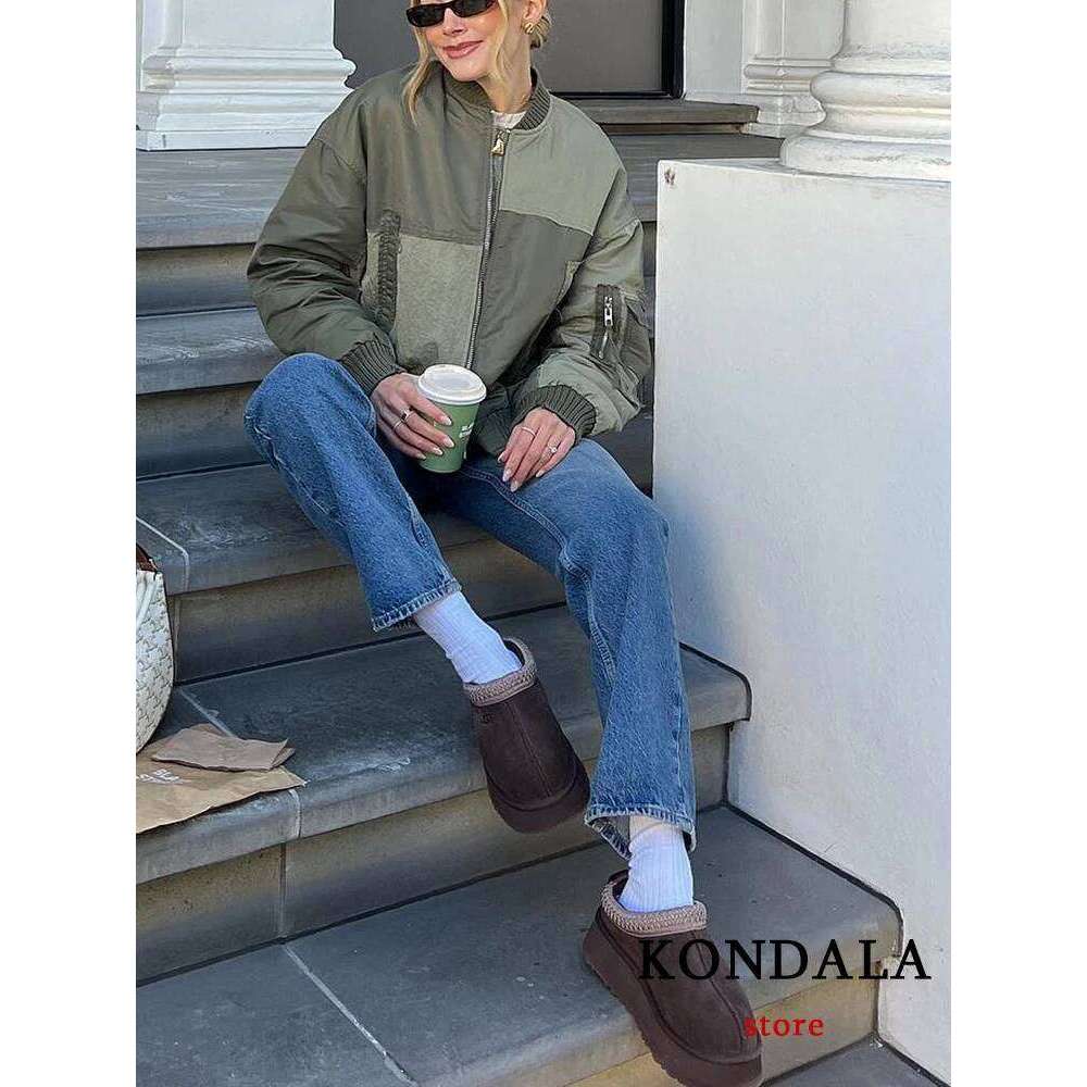 Streetwear Armygreen Bomber Women Patchwork Zipper Pockets Oversized Jackets Fashion Winter Spring Coats