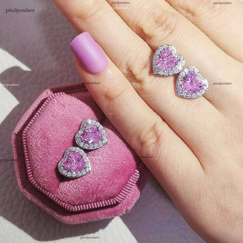 Choucong Simple Fashion Stud Earring Jewelry Sterling Sier White Pink 5A Cubic Zircon Heart Shape Dia Promise Gemstones Women Hollow Earrings 2025