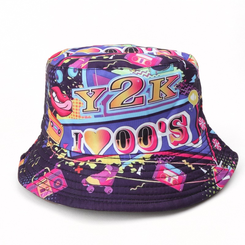 Stage Wear Bucket Hat Fashion Print Fisherman Hats Double Sides Flat Top Panama Caps for Men Women Reversible Outdoor Sun Hats Basin Cap