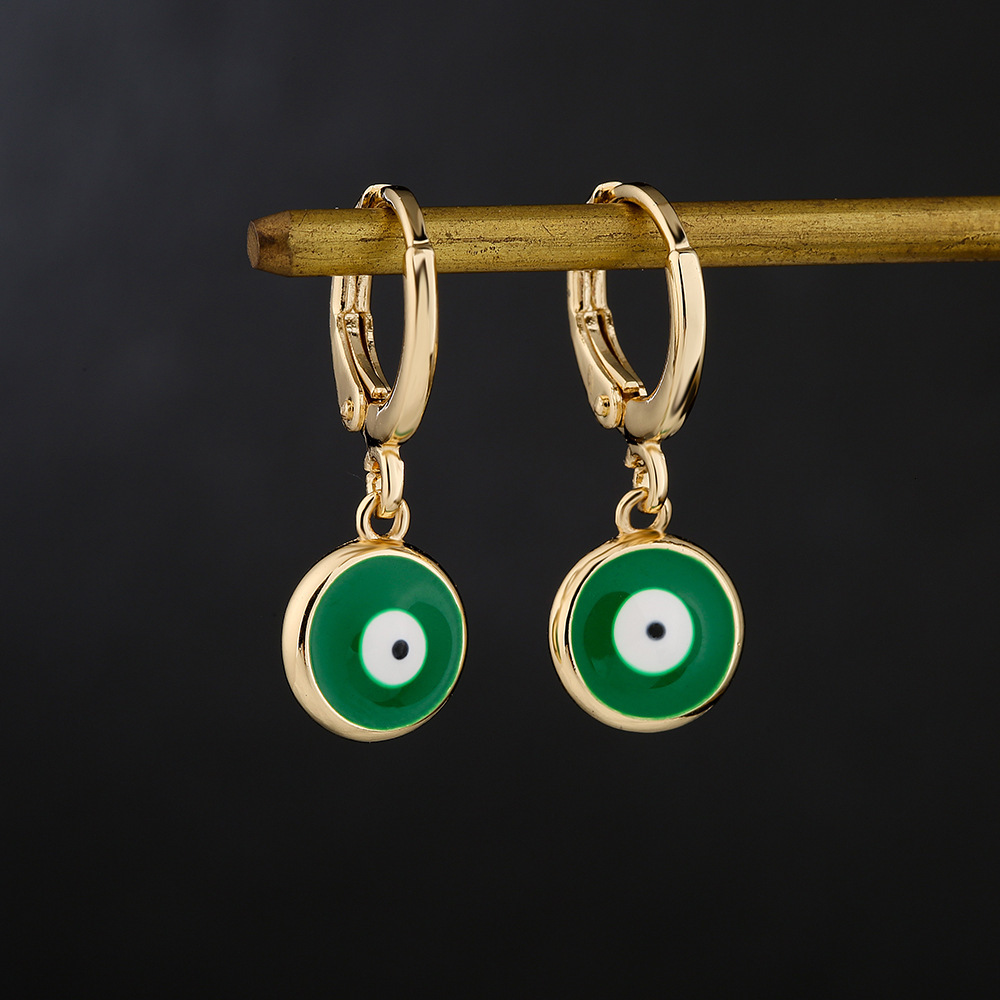 Free Shipping Designer Luxury Jewelry Copper 18K Gold Colored Drip Oil Eye And Ear Pendants Earrings Simple And Fashionable Retro Style Ear Accessorie