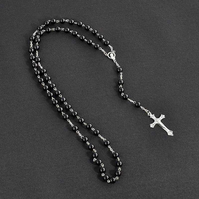 Vintage Pearl Bead Chain Christian Catholic Rosary Cross Rosary Pendant Necklace for Women Men Charm Religious Jewelry Gifts Y250805