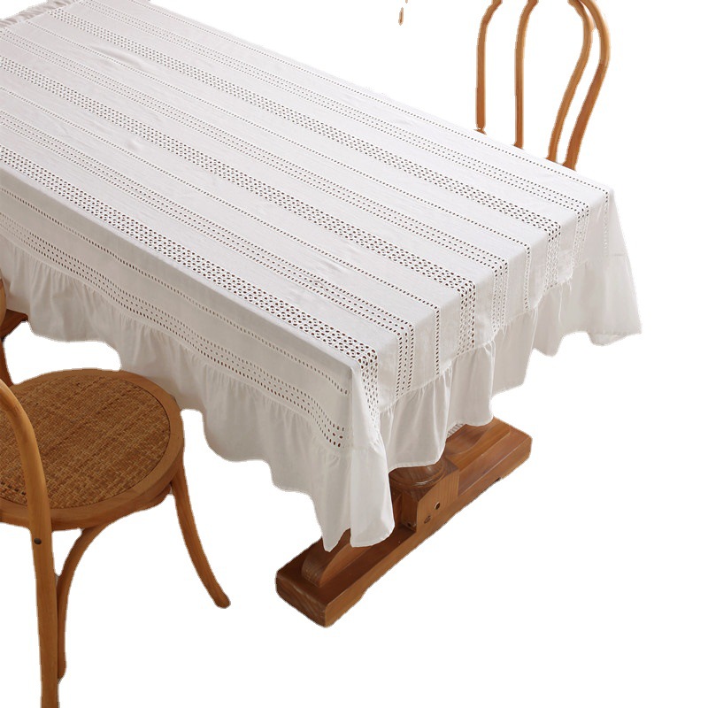 Romantic pure cotton white hollow embroidered skirt lotus leaf wood ear coffee table tablecloth tablecloth FZYV01