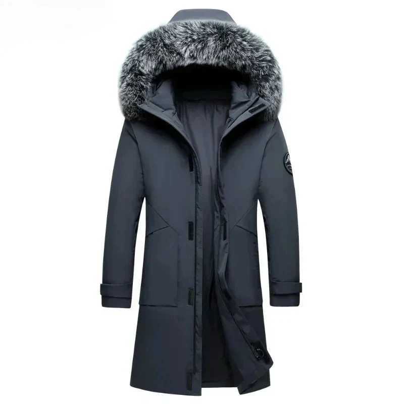 Winter Mens Brand Long Style Down Jacket Casual Fur Collar Hooded White Duck Down Warm Coat for Mens Mountaineering Warm Coat W250806