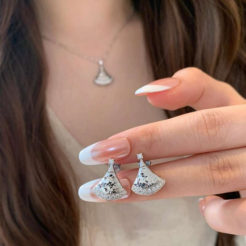 French Light High-End Ice Crystal Mini Dress with Dia Necklace and Earrings Palace Style Versatile Exquisite Set