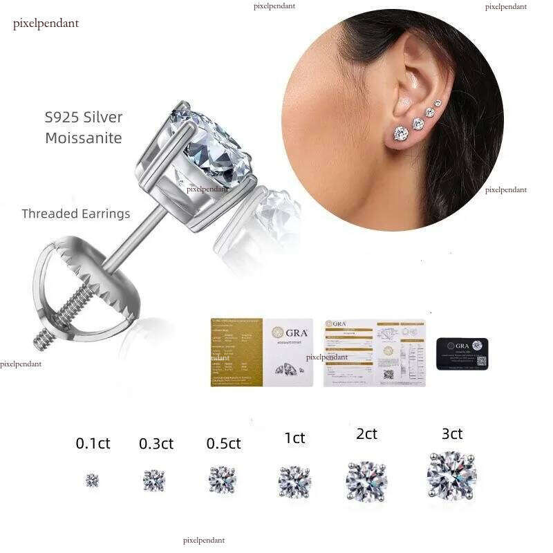pass dia tester VVS1 moissanite designer for women men making of sterling sier stud earrings screw back earring jewelry woman valentines day gift