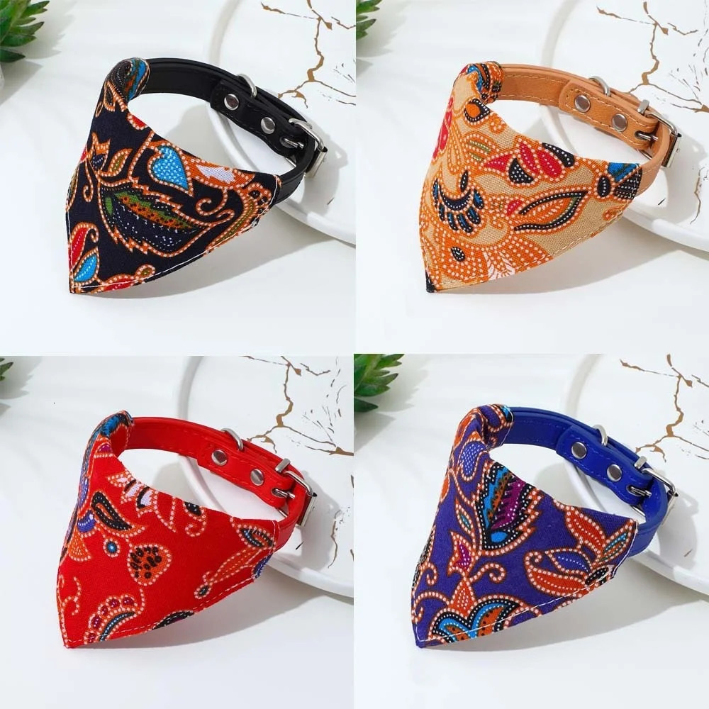 Adjustable Pets Banbana Collar PU Neck Scarf With Printed for Small Medium Large Dogs Cat Puppy Accessories Triangle Scarf XS-L 250805