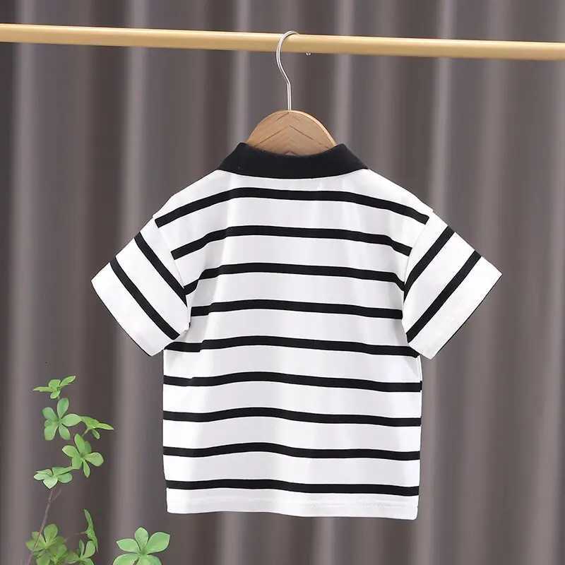 Summer Children Striped Polo Shirt Korean Version Style Kids Boys Short Sleeves T-shirt 1-4 Years Kids Embroidery Cotton Top Tees X250806