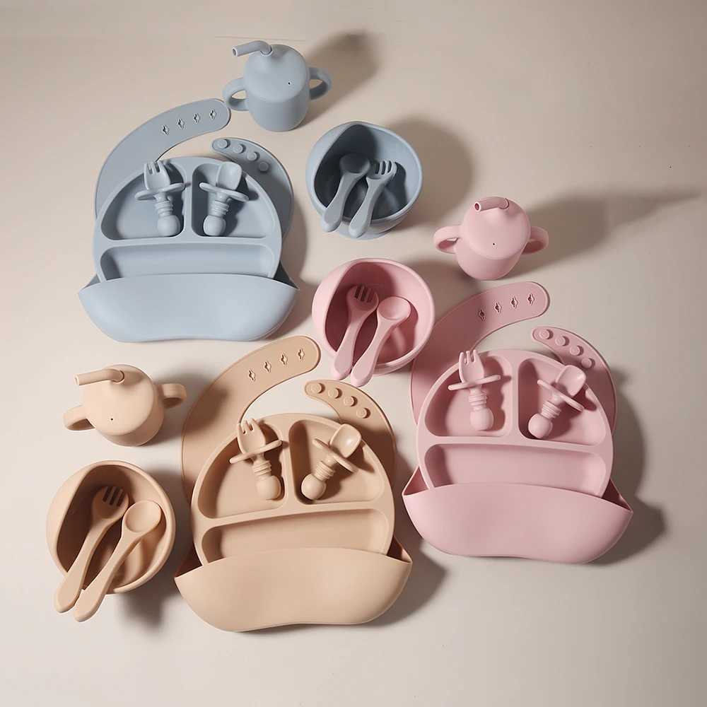 8pcs Silicone Baby Feeding Set Childrens Dishes Set Baby Silicone Tableware Set with Suction Plate and Bowl X250806