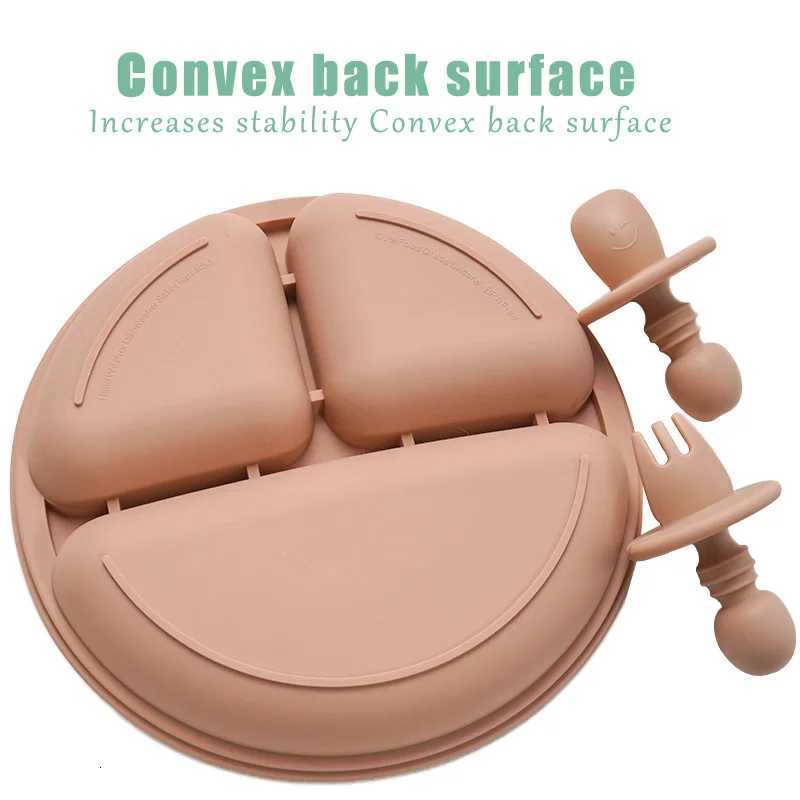 Fashion Solid Silicon Plate Set for Baby Kids Training Feeding Dinnerware Baby Learning Plate Set with Fork Spoon BPA Free X250806