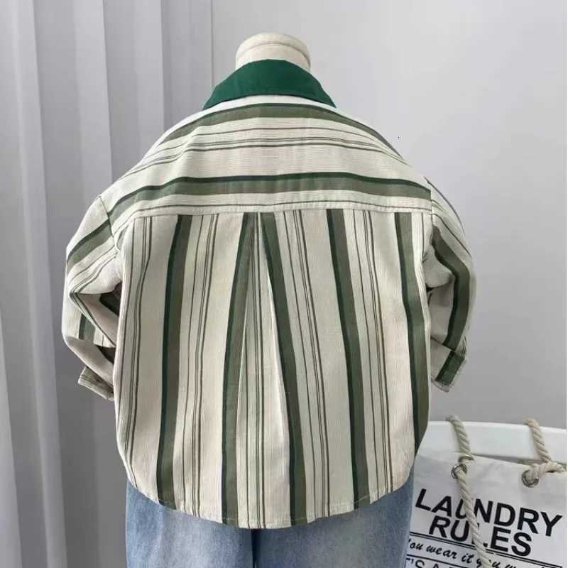 Childrens Corduroy Stripe Shirt Autumn 2025 New Style Little Boys Rascal Handsome and Stylish Boys Spring and Autumn Top 2-10Y X250806