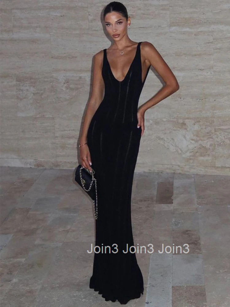 Trendix Knit Backless Dress For Women V Neck Slim Sleeveless Suspender Maxi Dress Vacation Sexy Beach Knitted Elegant Long Dress