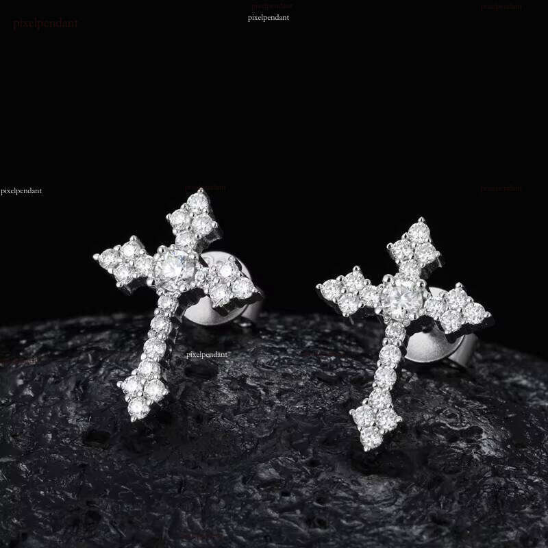 Men's and Women's Hip-Hop Jewelry New Release VVS Moissanite Iced Christian Cross Earrings Pure Sier Suitable for Weddings