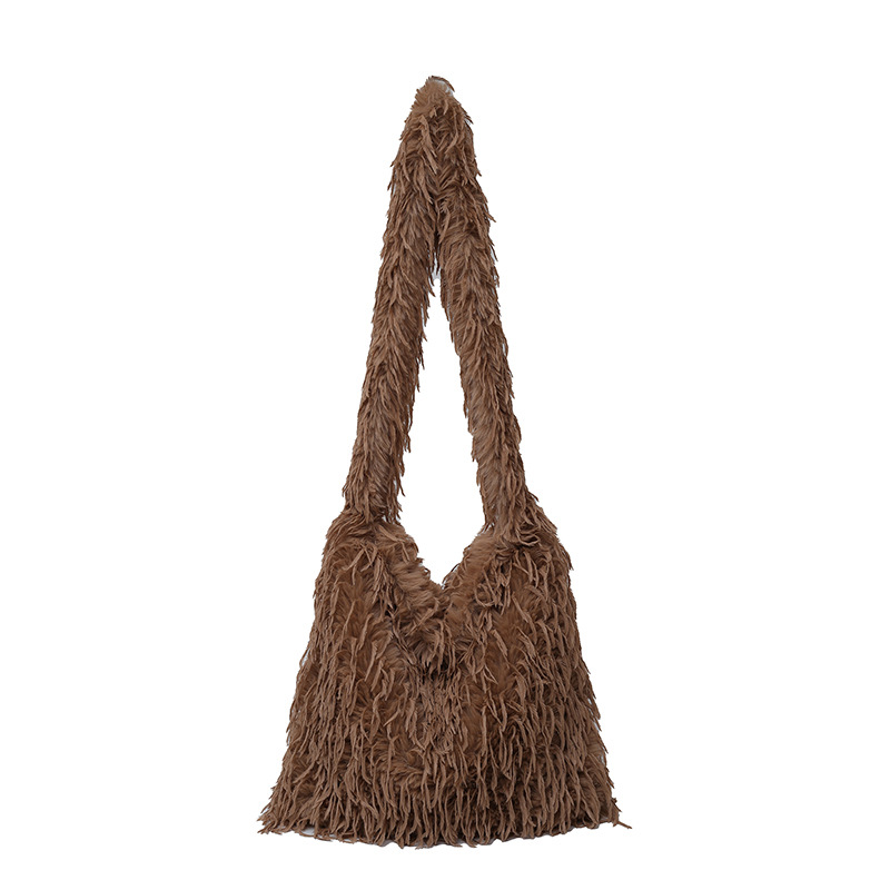 Large Capacity Womens Shoulder Bag with Soft Faux Fur Trim - Perfect for Everyday Use