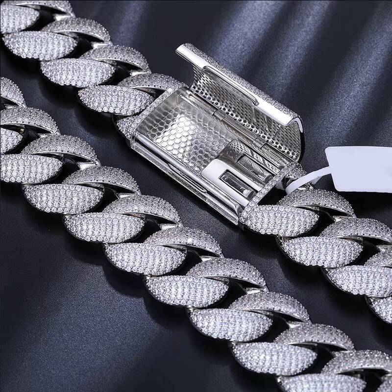 GRA Certificate 23mm D Color VVS Moissanite Diamond Iced Out Cuban Link Chain Gold Plated 925 Sterling Silver Cuban Necklace