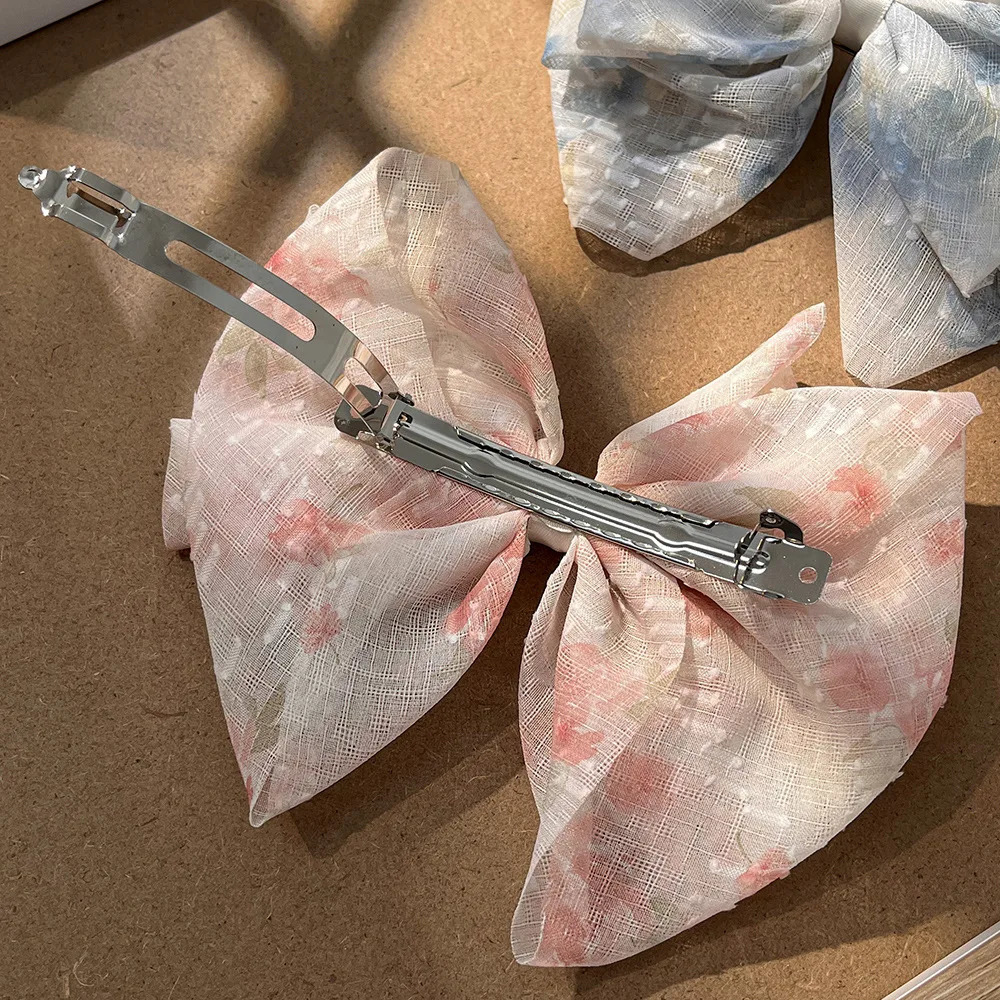 Elegant Romantic Chiffon Small Floral Bow Ribbon Hair Clip French Ethereal for Women Back Half Updo Ponytail Accessory 250730