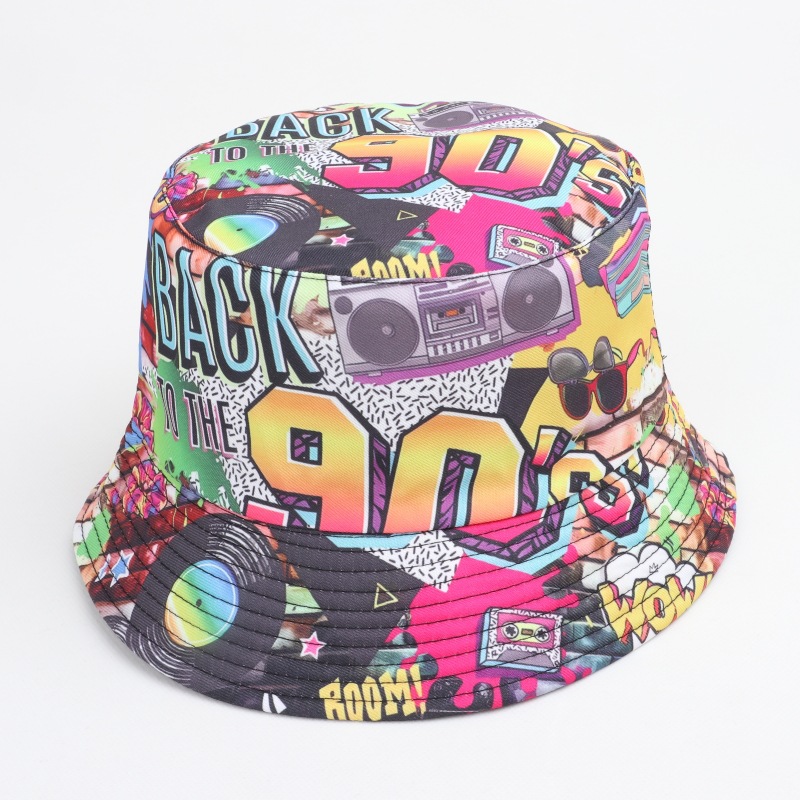 Stage Wear Summer Retro Printing Fisherman Hat Europ American Cartoon Double-sided Basin Hat Outdoor Versatile Sunscreen Bucket Hat