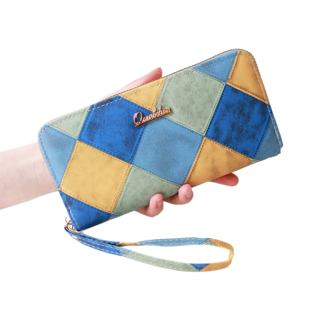 New Women Color Matching Embroidery Single Zipper Large Capacity Fashion Multi-Card Slot Wallet