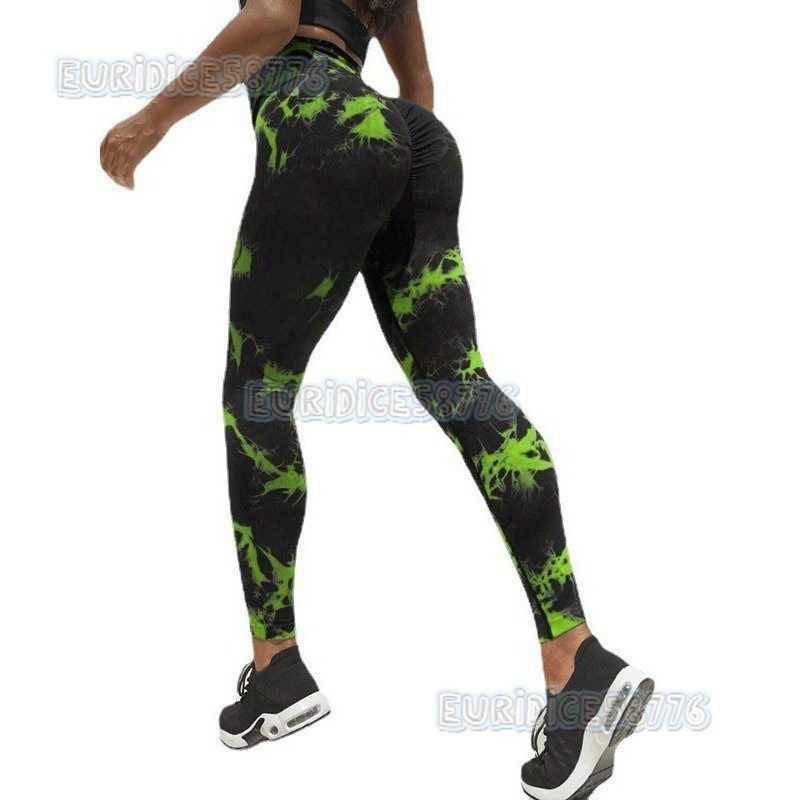 New Tie-dye Floral Yoga Pants Sweat-absorbing High-waist Tummy Control Tight-fitting Hip-lifting Fitness Pants Running Sports Pants H250806