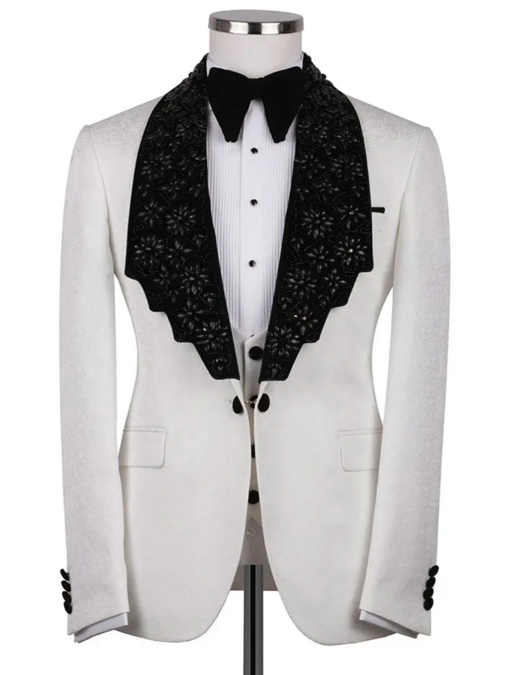 Unique Jacquard Wedding Tuxedos Double Breasted Beaded Men Suit Shawl Lapel 1 Pcs Jacket Groom Business Blazers Customized