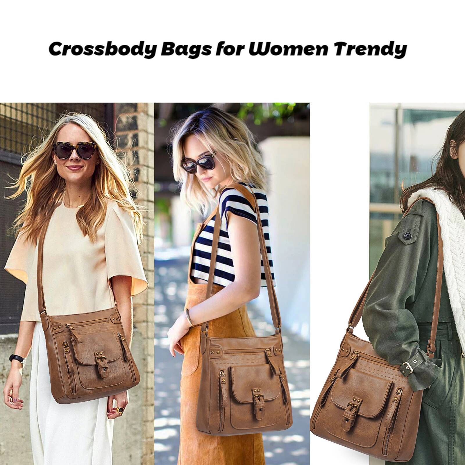 KL928 Crossbody Bags for Women, Multi Pocket Shoulder Bags, Medium PU Leather Cross Body Purses