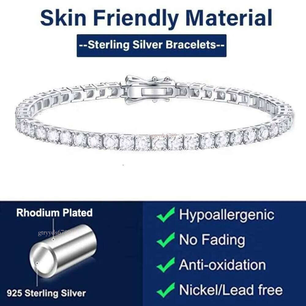 Necklace sier Moissanite bracelet VVS GRA Certification 3mm 4mm 5mm D color Tennis Chain Hip hop jewelry for men and women